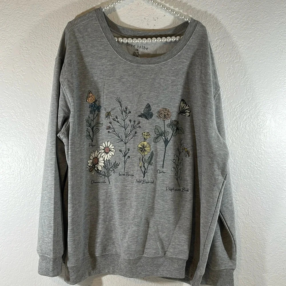 Love Tribe Trendy Plus Size Botanical Floral-Graphic Sweatshirt Size 3XL NEW - Picture 4 of 7